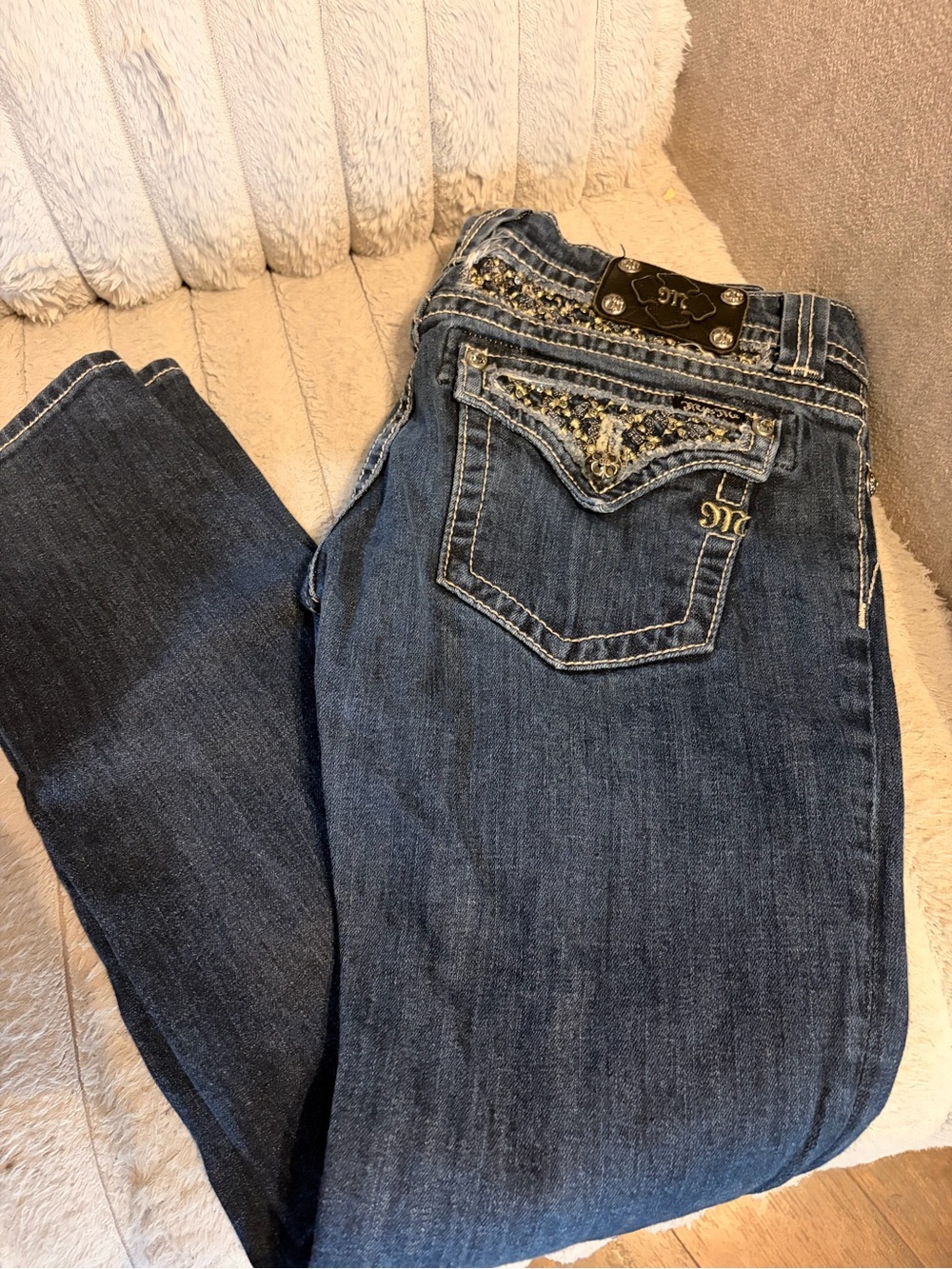 Miss Me Blue Wash Boot Cut Jeans with Embellished Back Pockets